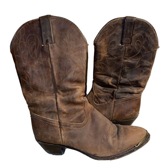 Durango Cowboy Boots Sz 9M Brown Leather Slouch - Picture 5 of 8